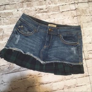 Galate Mini skirts denim details/pleated Plaid